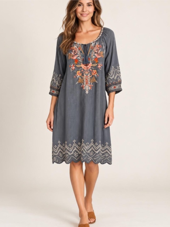 Johnny Was Dresses & Skirts - Johnny Was Workshop blue/gray Embroidered Tunic Dress — Size L